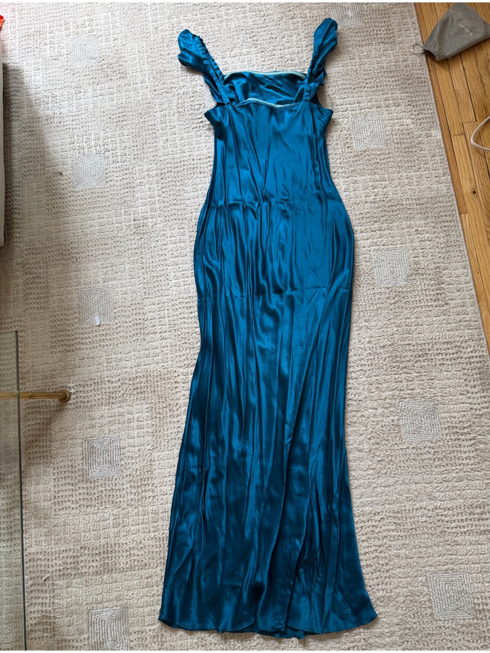 By Anthropologie Satin Square-Neck Flutter Strap Slip Dress size Large - Picture 2 of 6